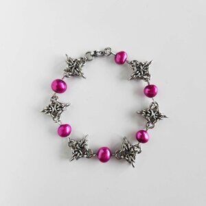 Hot pink pearls and silver star bracelet